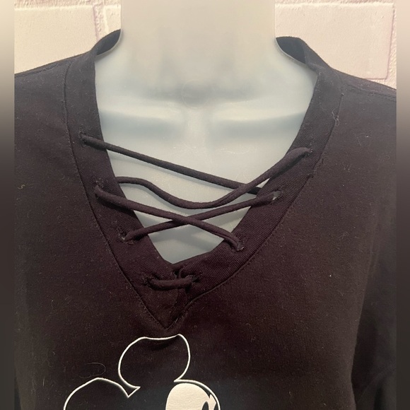 Disney Mickey Mouse Lace-Up V-Neck Black Sweatshirt - Size XL (15-17) - Picture 3 of 6